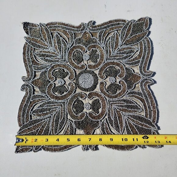 Embroidered Beaded Square Placemat Table Setting Holiday Christmas Decor Silver - Picture 6 of 8